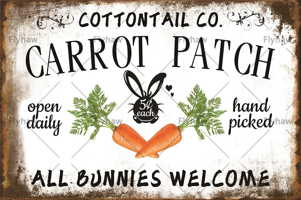 Vintage Metal Tin Sign Carrot Patch All Bunnies Welcome Easter Wall Decor Easter Carrot Decor Bunny 8x12 Inch Custom Private Property Signs Outdoor