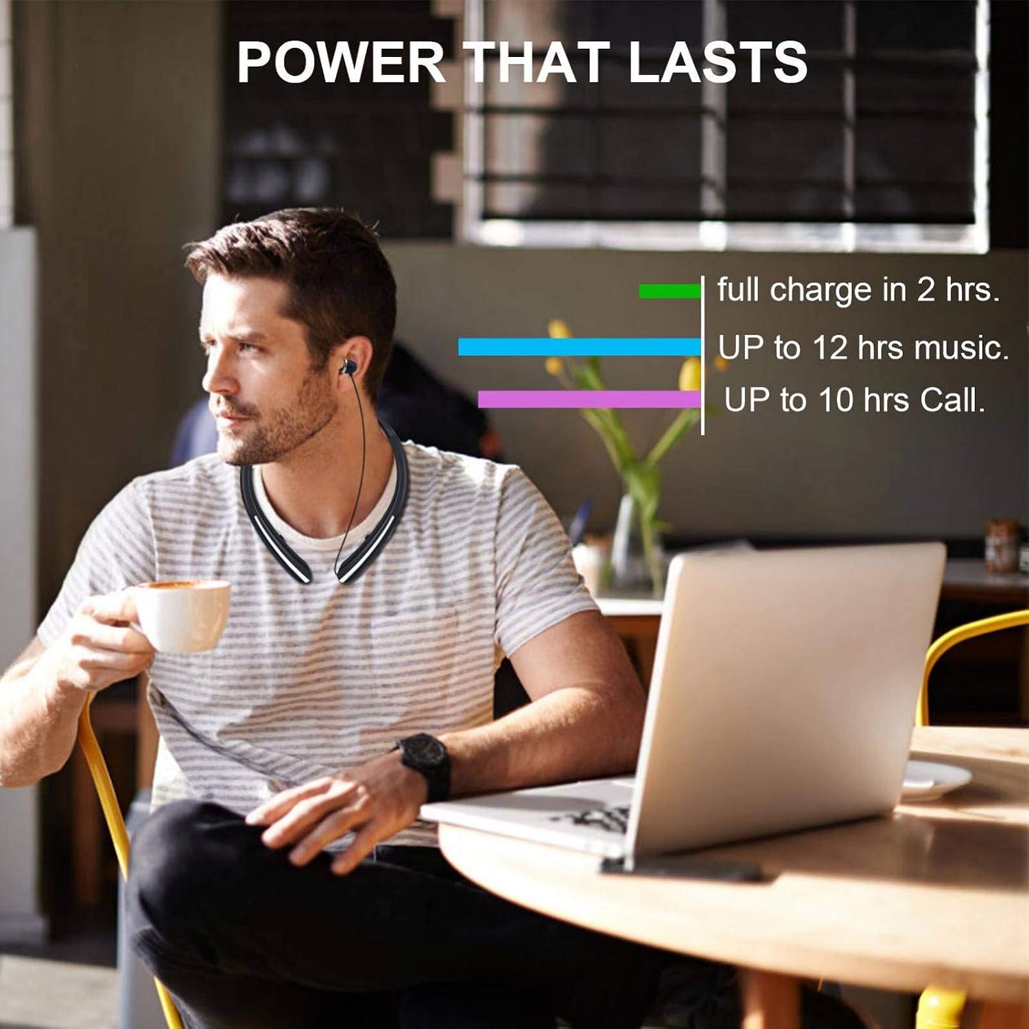 Neckband Bluetooth Headphones Retractable, Wireless Headset Stereo Earbuds Noise Cancelling Earphones with Mic for Sports Office