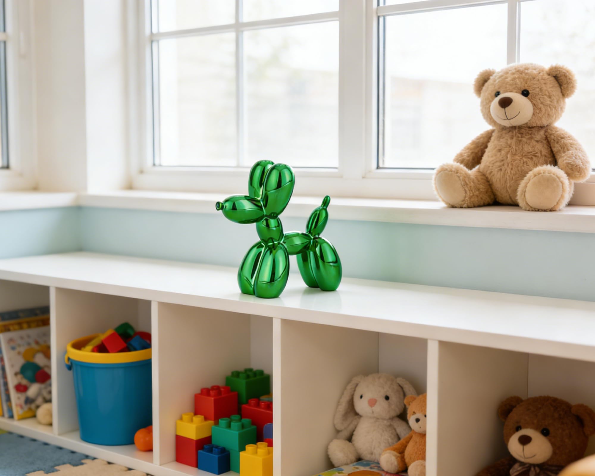 Statuetta a forma di cane palloncino, finitura lucida, galvanizzato, 10,2 cm, piccolo soprammobile per la decorazione di scaffali e scrivanie, piccola decorazione versatile, verde