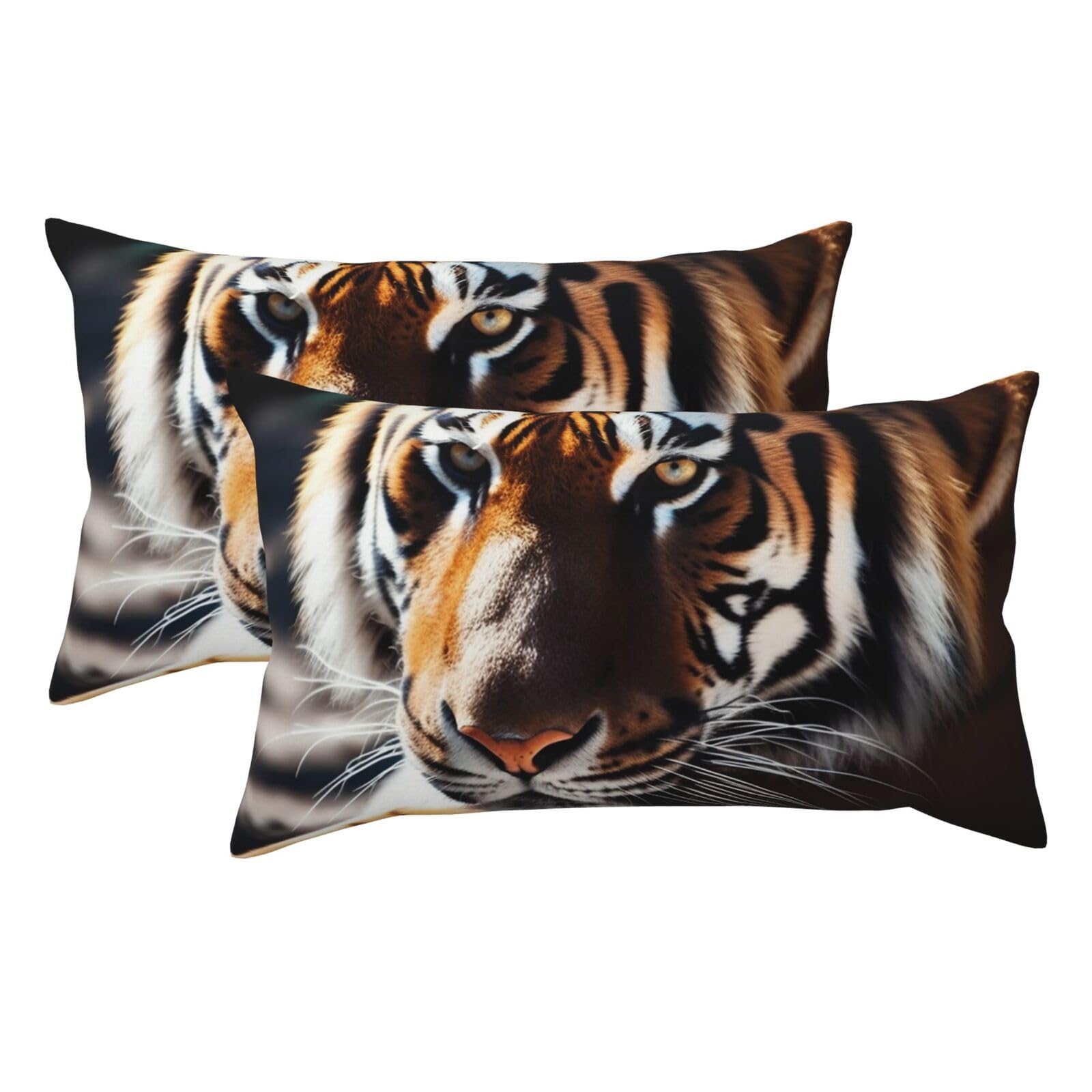 2 Pack King Pillow Cases with Hidden Zipper, Soft Breathable Pillow Covers for Hair and Skin, Wild Animal Tiger Pillowcases 20"x36" Bed Pillow Protectors Cover for Sleeping Gifts