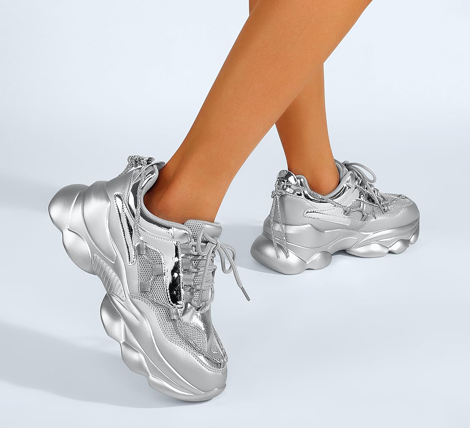 LUCKY STEP Women's 90s Chunky Sneakers Sparkly Bling Rhinestone Rope Platform Casual Thick Dad Rave Walking Shoes - Image 7