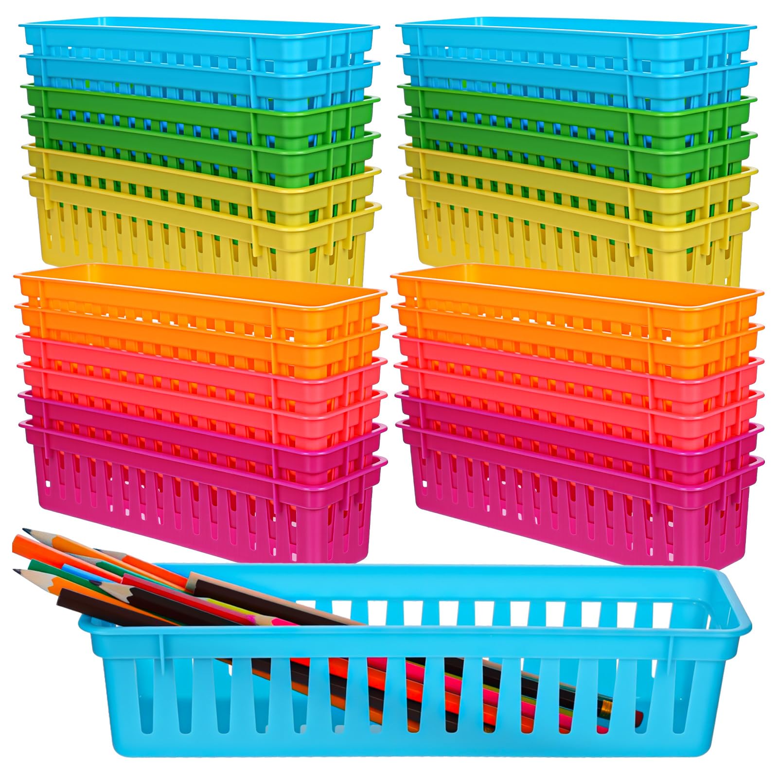 Confezione da 24 portamatite colorati – Cestini portaoggetti in PVC per l'organizzazione della scrivania, per luoghi di apprendimento e uso domestico (blu/verde/giallo/arancione/rosso/viola, 4