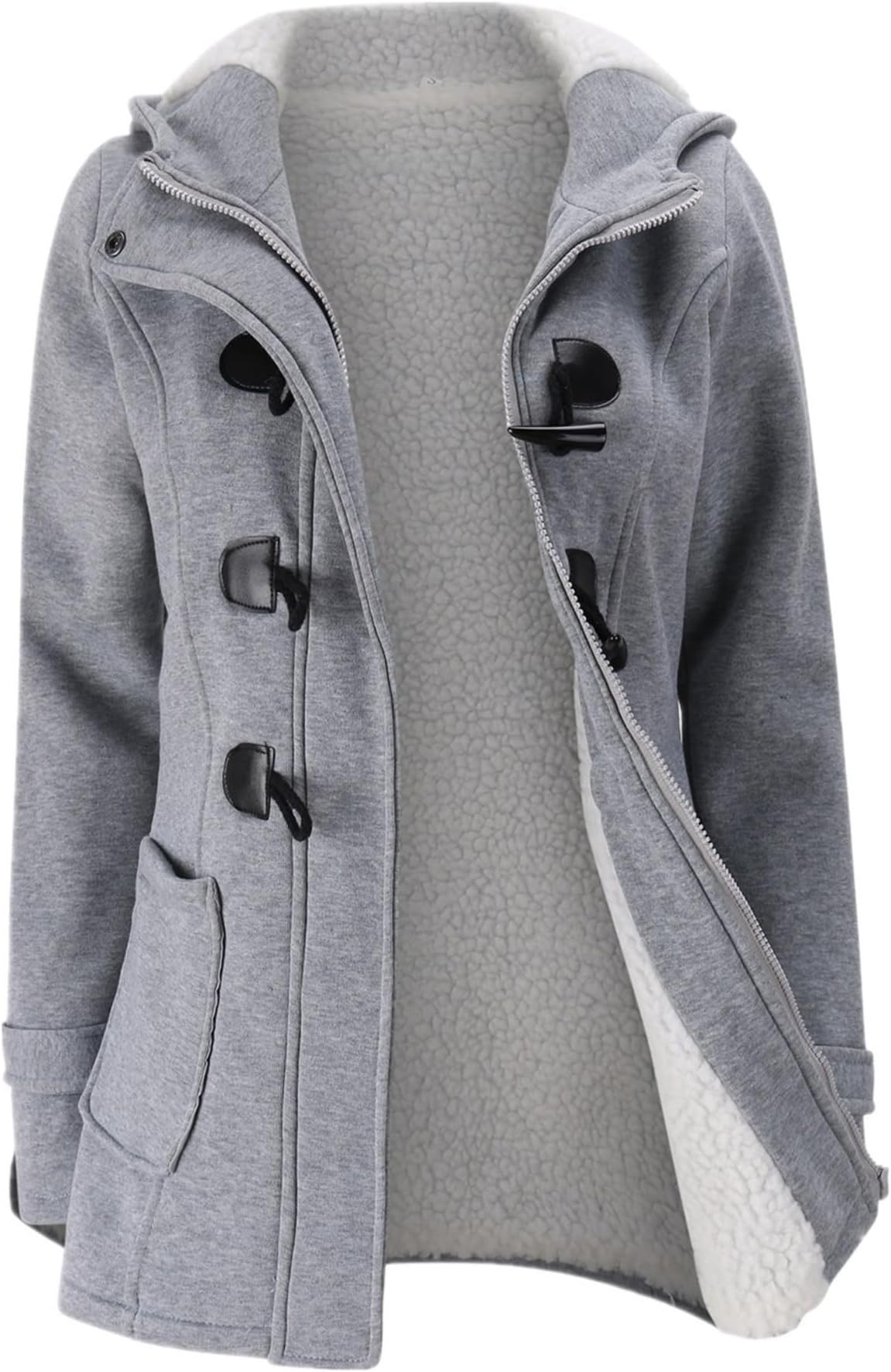 Womens Fashion Horn Button Fleece Thicken Coat with Hood Winter Warm Jacket