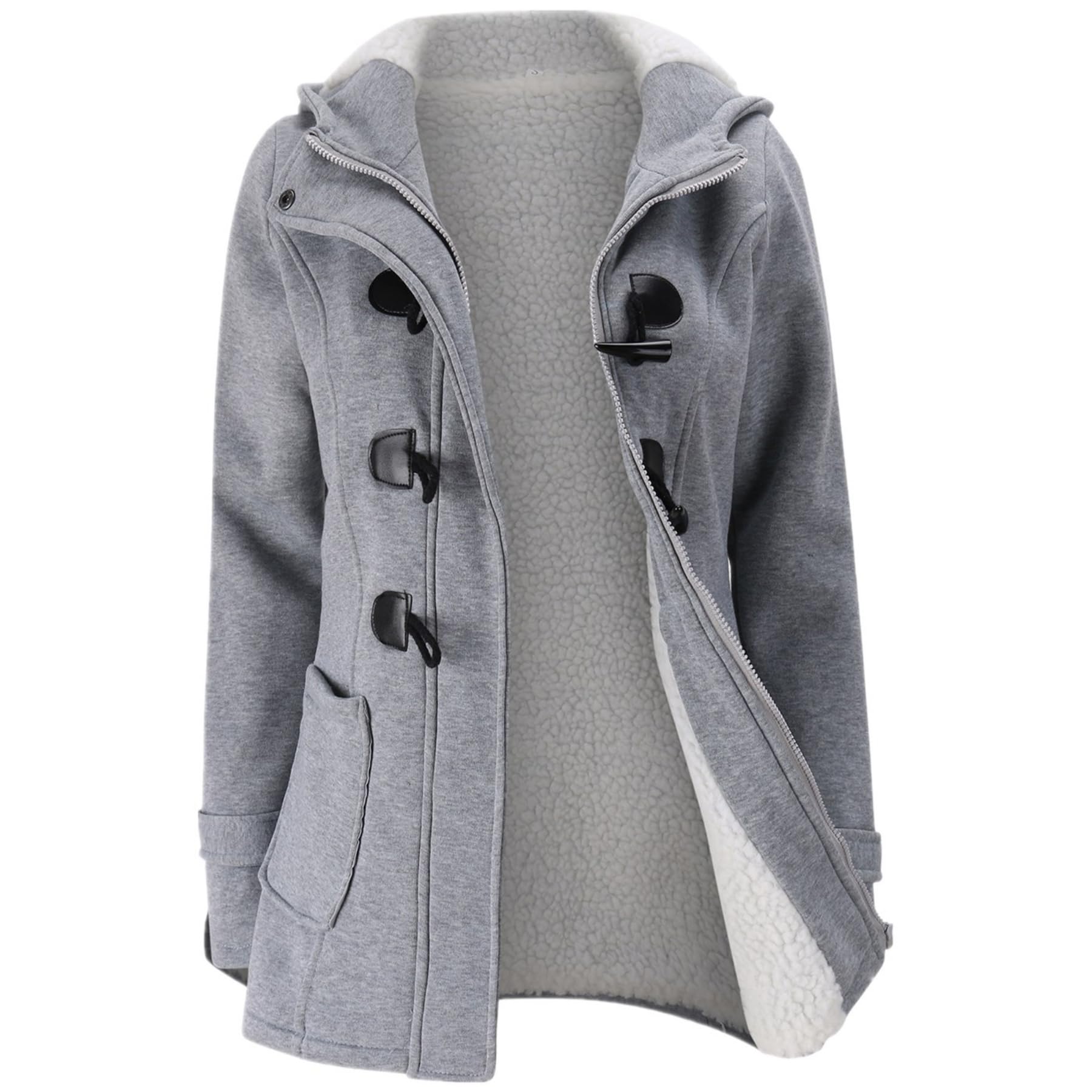 jiangwu Womens Fashion Horn Button Fleece Thicken Coat with Hood Winter Warm Jacket-picture-46