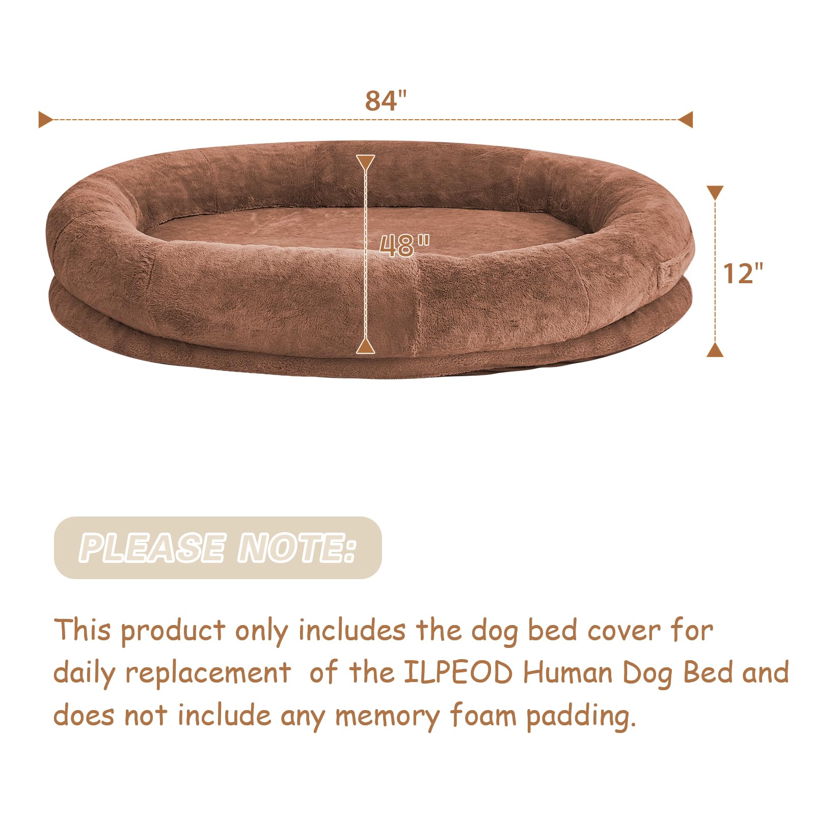 ILPEOD Human Dog Bed Cover (No Filler, Cover only), Human Sized Dog Bed Cover Suit for (72"x48"x10"), Ultimate Comfort Washable Faux Fur Fluffy Dog Bed Cover