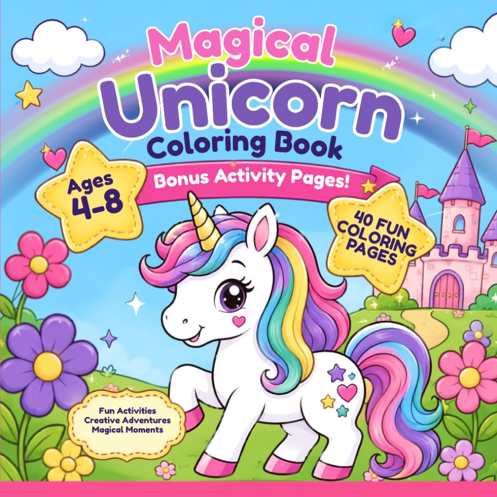 Magical Unicorn Coloring Book: A Fun Coloring & Activity Book with Bonus Mazes, Tracing, Counting, and More!