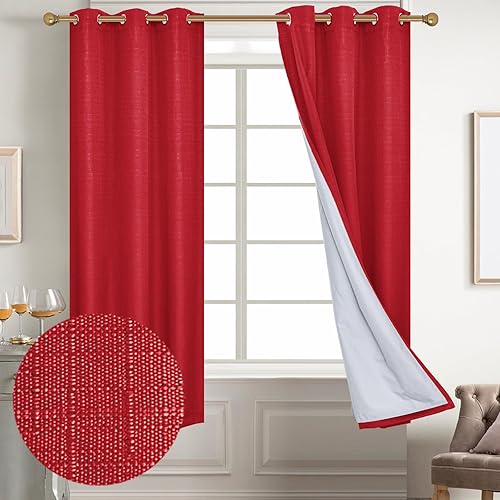 Miniatura 11 de Diraysid Cortinas 100% opacas de lino blanco para dormitorio, con ojales, aislamiento térmico, cortinas de oscurecimiento de habitación (2 paneles,