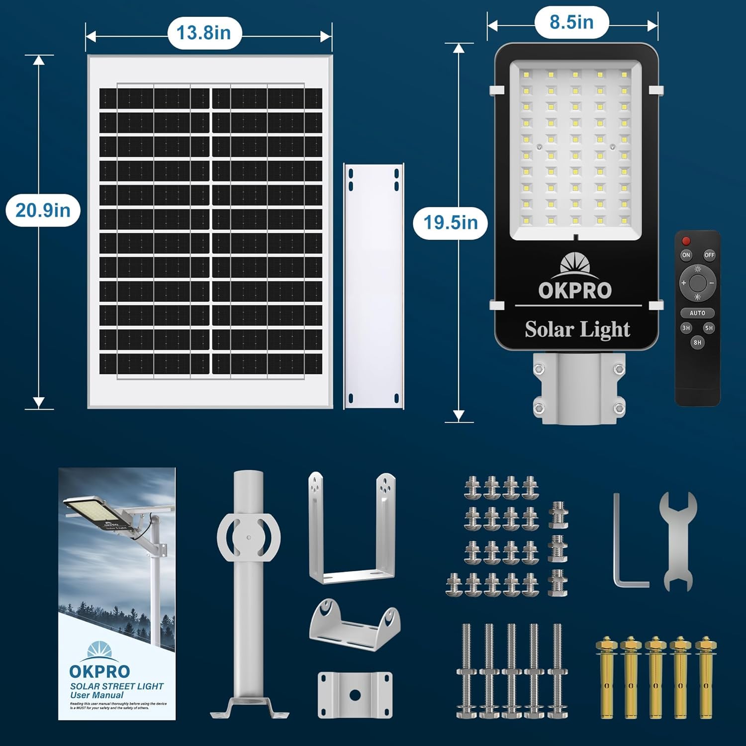 20000W Solar Street Lights Outdoor - 7000K Solar Parking Lot Lights Commerical Dusk to Dawn, Outdoor Street Light Heavy Duty, Wide Angle IP66 Waterproof with Remote Control