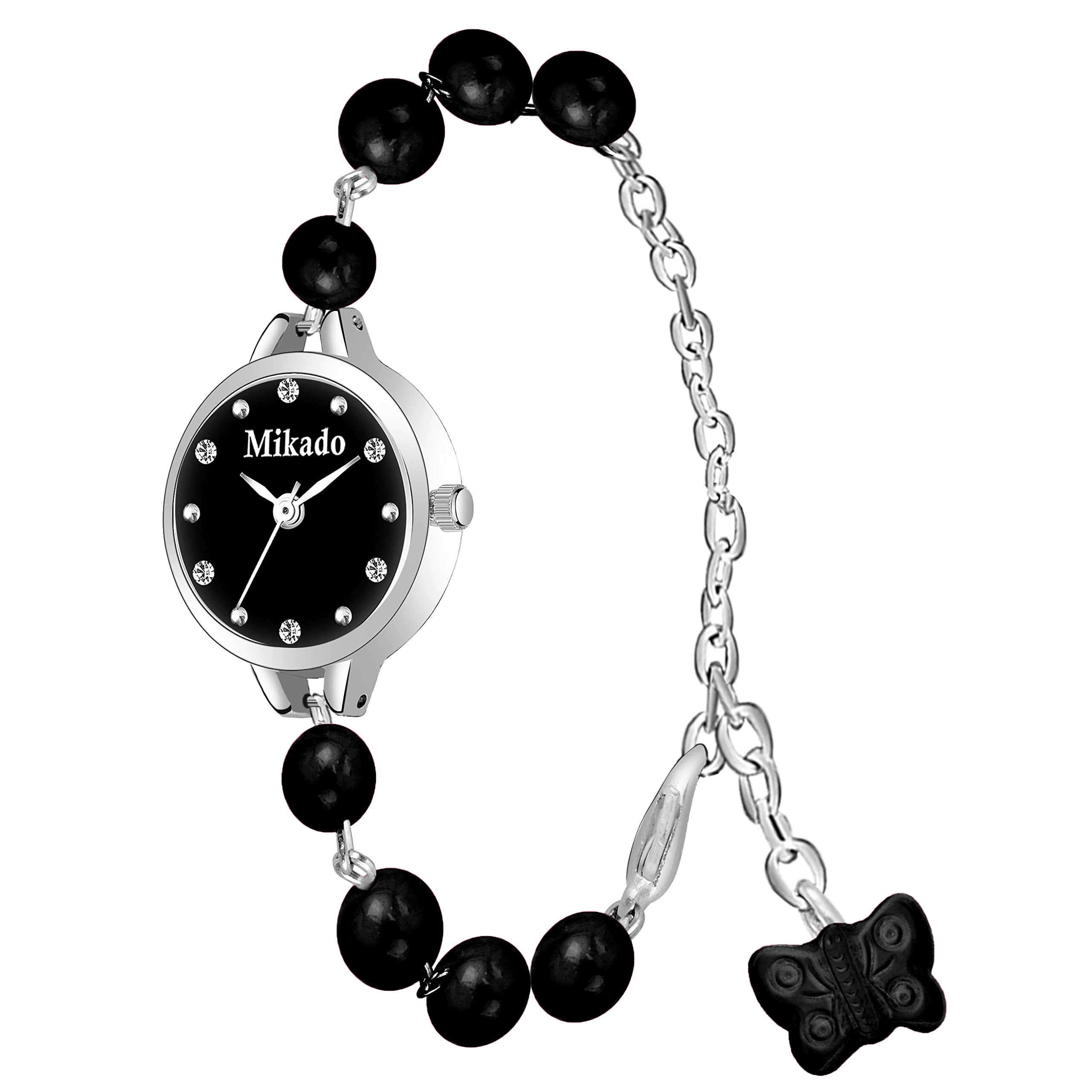 Mikado Stainless Steel Beaded Bracelet Type Black Analog Watch For Girls & Women (B0BZSLQB1W) Amazon Price History, Amazon Price Tracker