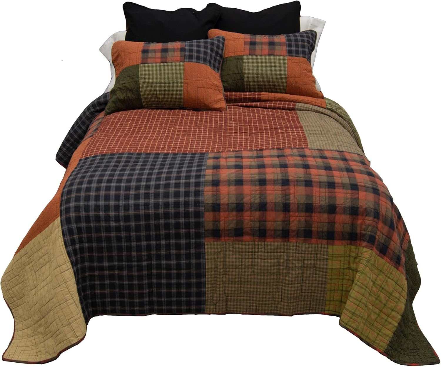 Donna Sharp Cotton Twin Quilt - Woodland Square Lodge Quilt with Pieced and Patchwork Pattern - Machine Washable