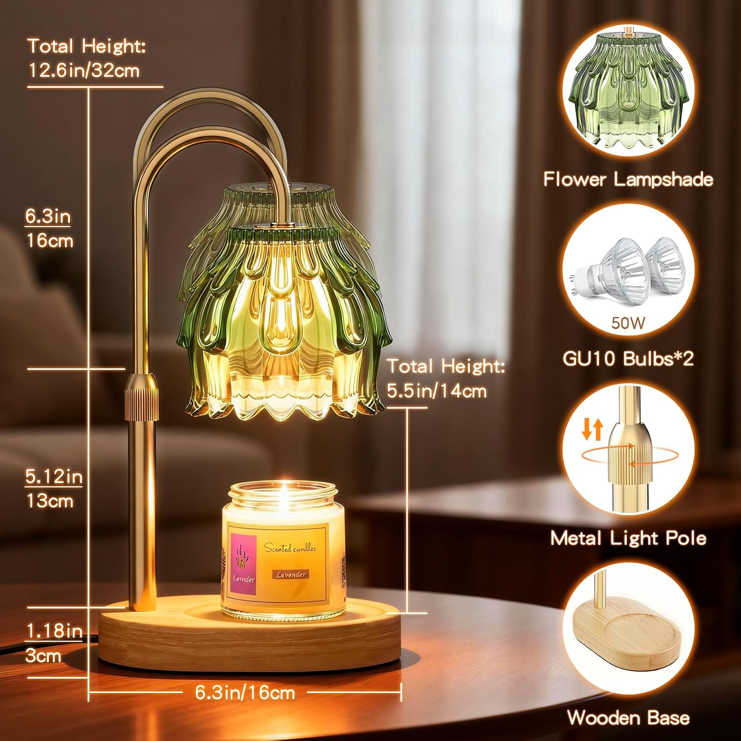Candle Warmer Lamp with Timer Dimmer, Vintage Wax Warmer for Scented Wax Jar Candles Extra 2 Bulbs Replacements, Birthday Gifts for Women Mom, House Warming Gifts New Home Decor（Green）