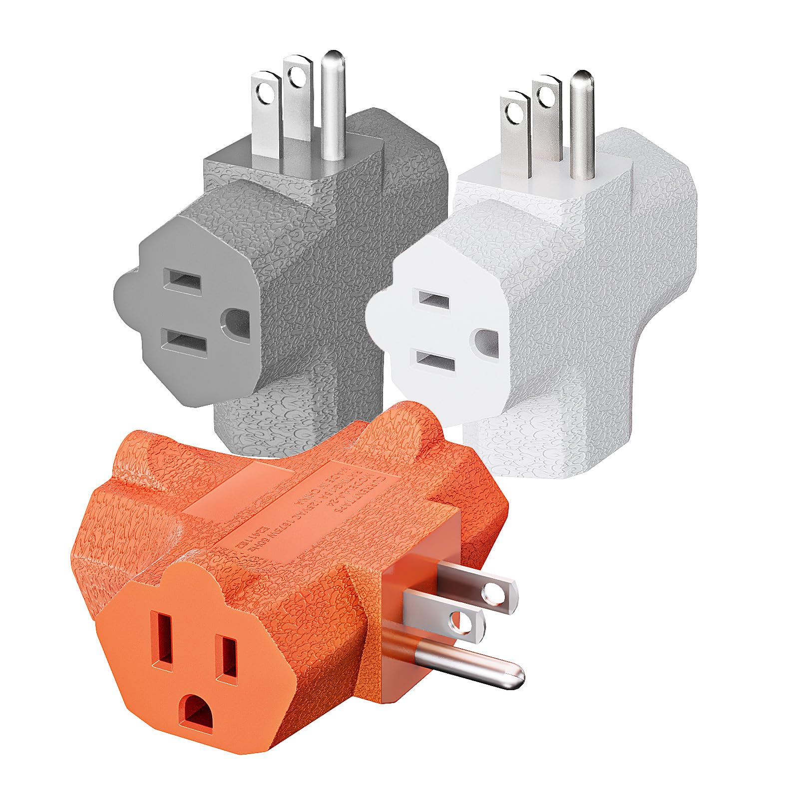 K KASONIC - 3-Outlet Grounding Adapter, [UL Listed] Plug Extender, Heavy-Duty Grounded Power Tap - 3 Pack (Multi-Color)