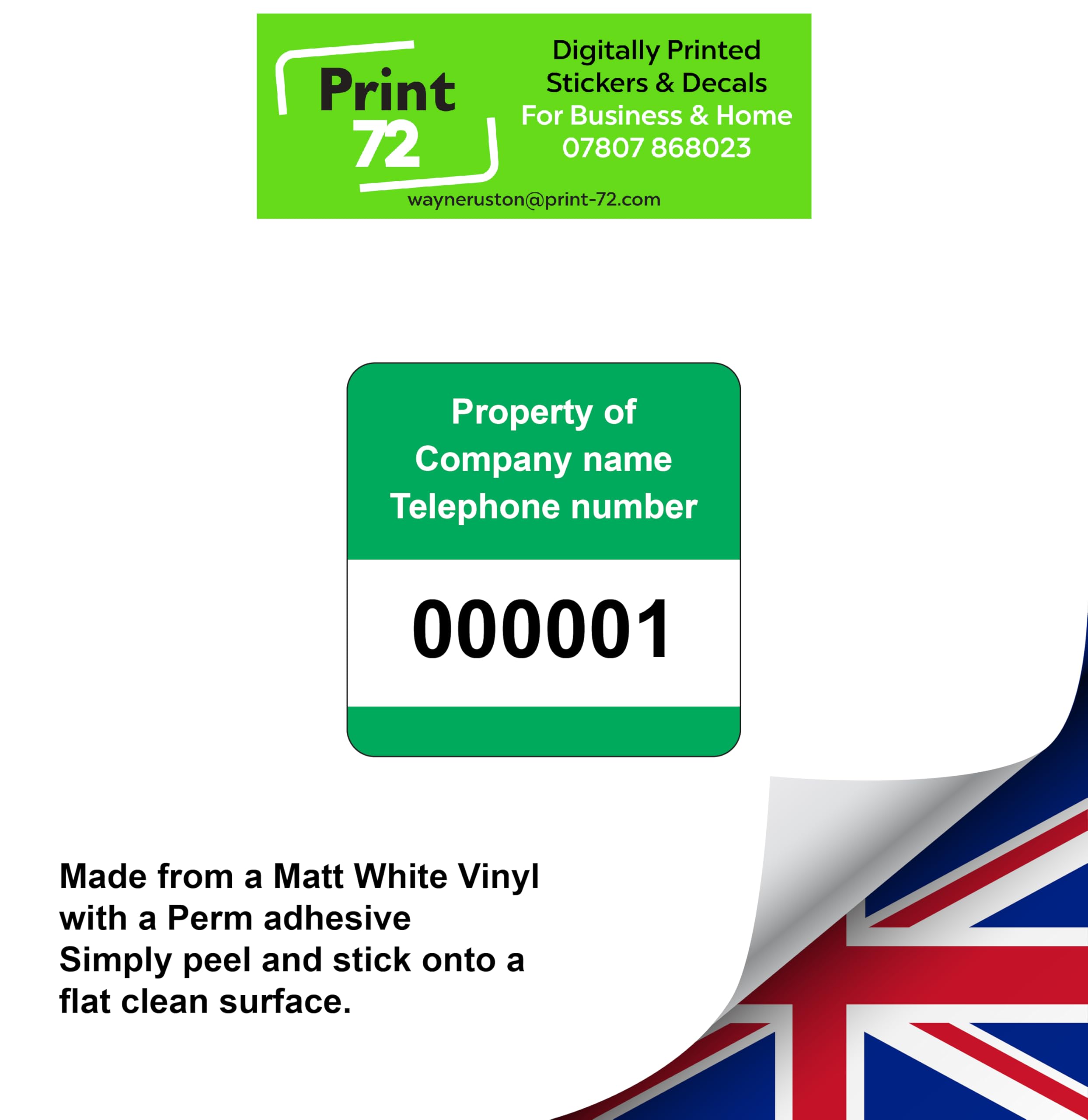 Etichette adesive permanenti in vinile con numero di serie, 40 x 40 mm, colore verde, confezione da 2000