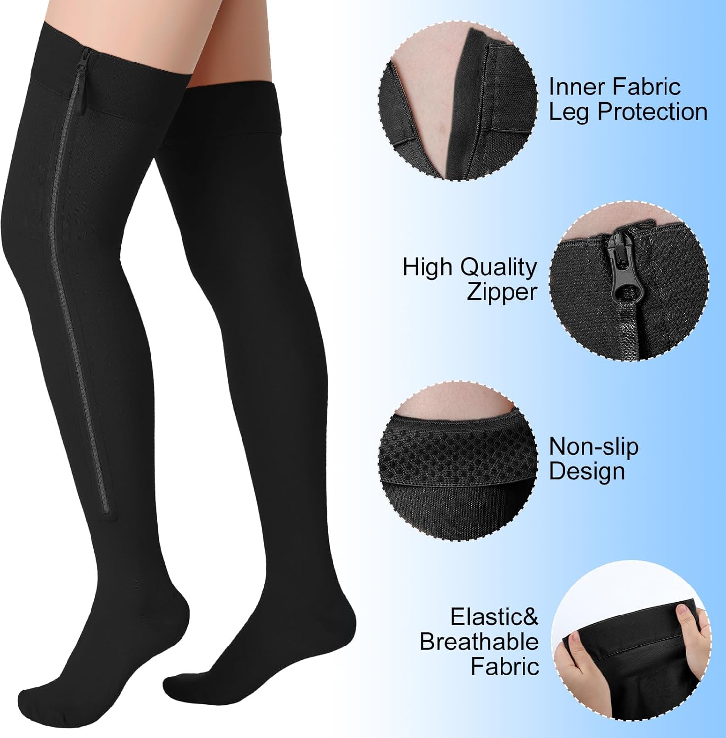 Sosation Thigh High Zipper Compression Socks 20-30 mmHg Zipper Compression Stockings Thigh High for Women Men Swelling Edema