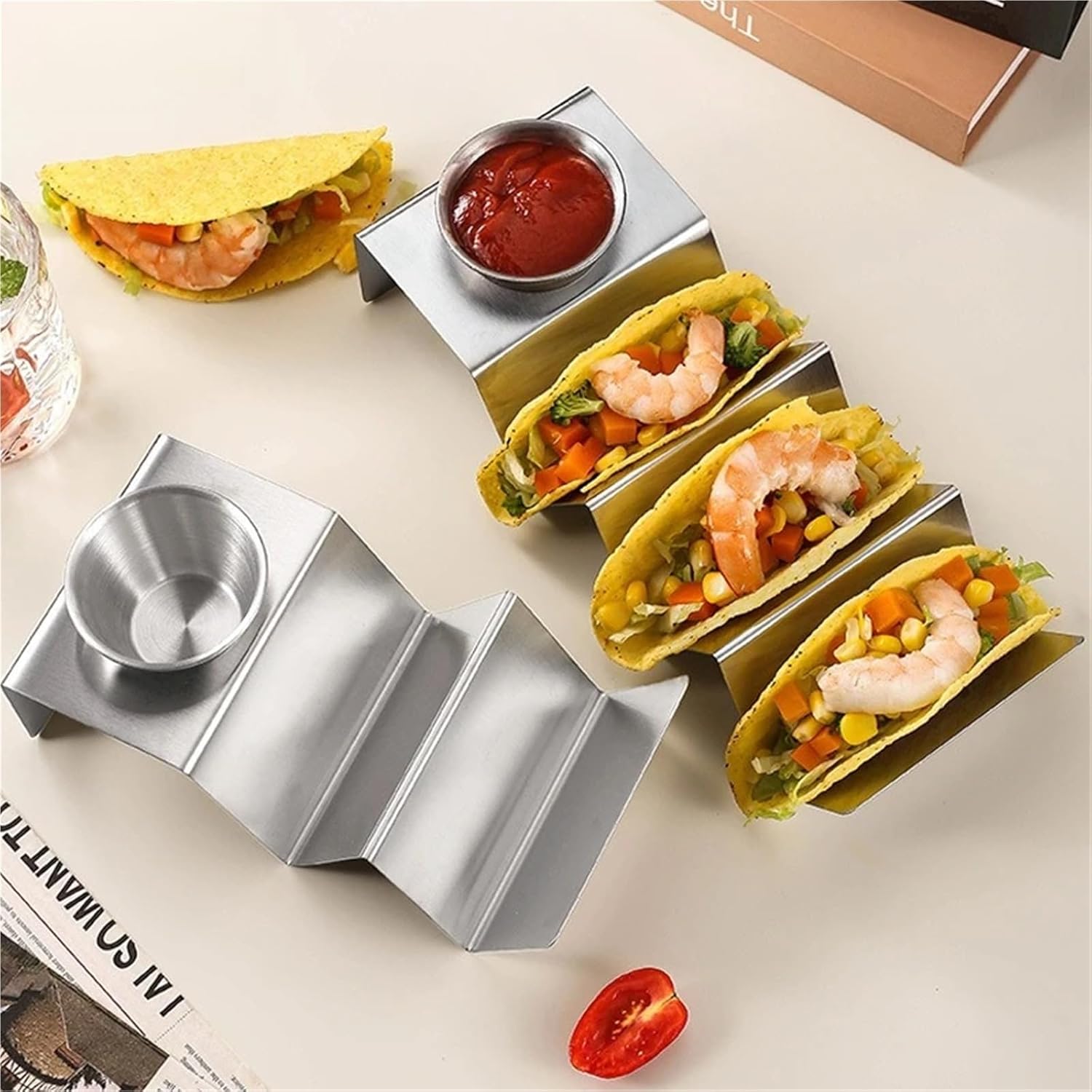 Taco Holder Creative Stainless Steel Taco Holder Taco Holder W-shaped Pancake Holder For Baking and Grill(2)