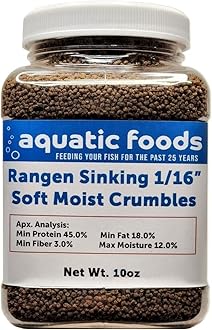 Aquatic Foods Inc. 1/16" Soft Moist Sinking Salmon Crumbles for Baby Axolotls, Shrimp, Snails, Crabs, Small Amphibians, Bottom Tropical Fish ...10oz Small Jar