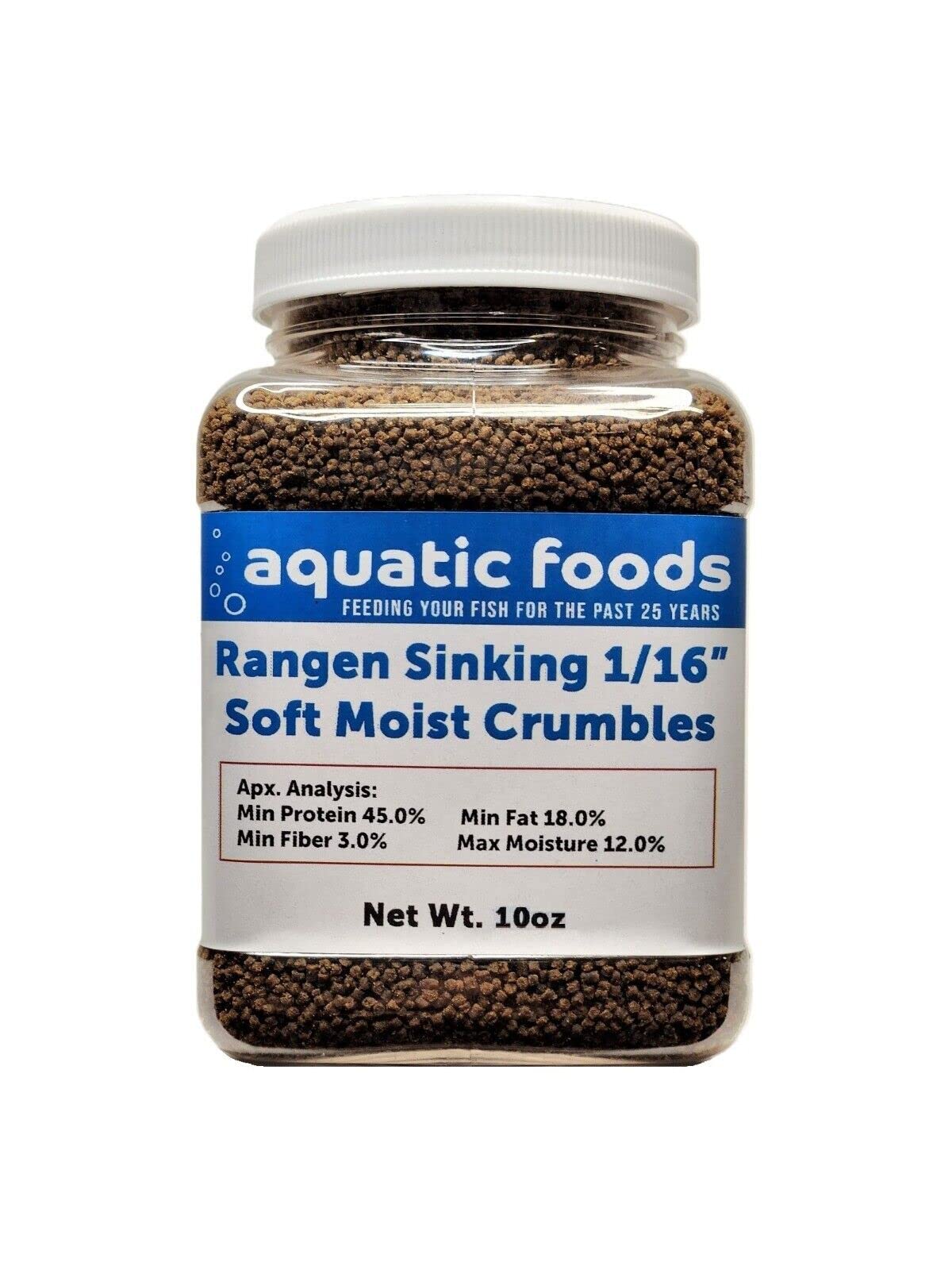 Aquatic Foods Inc. 1/16" Soft Moist Sinking Salmon Crumbles for Baby Axolotls, Shrimp, Snails, Crabs, Small Amphibians, Bottom Tropical Fish ...10oz Small Jar