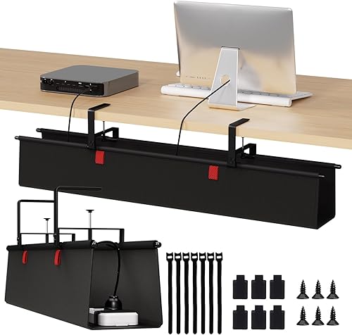 Miniatura 12 de Bandeja de organización de cables para debajo del escritorio, organizador de cables de 36 pulgadas para escritorio sin taladros, organizador de
