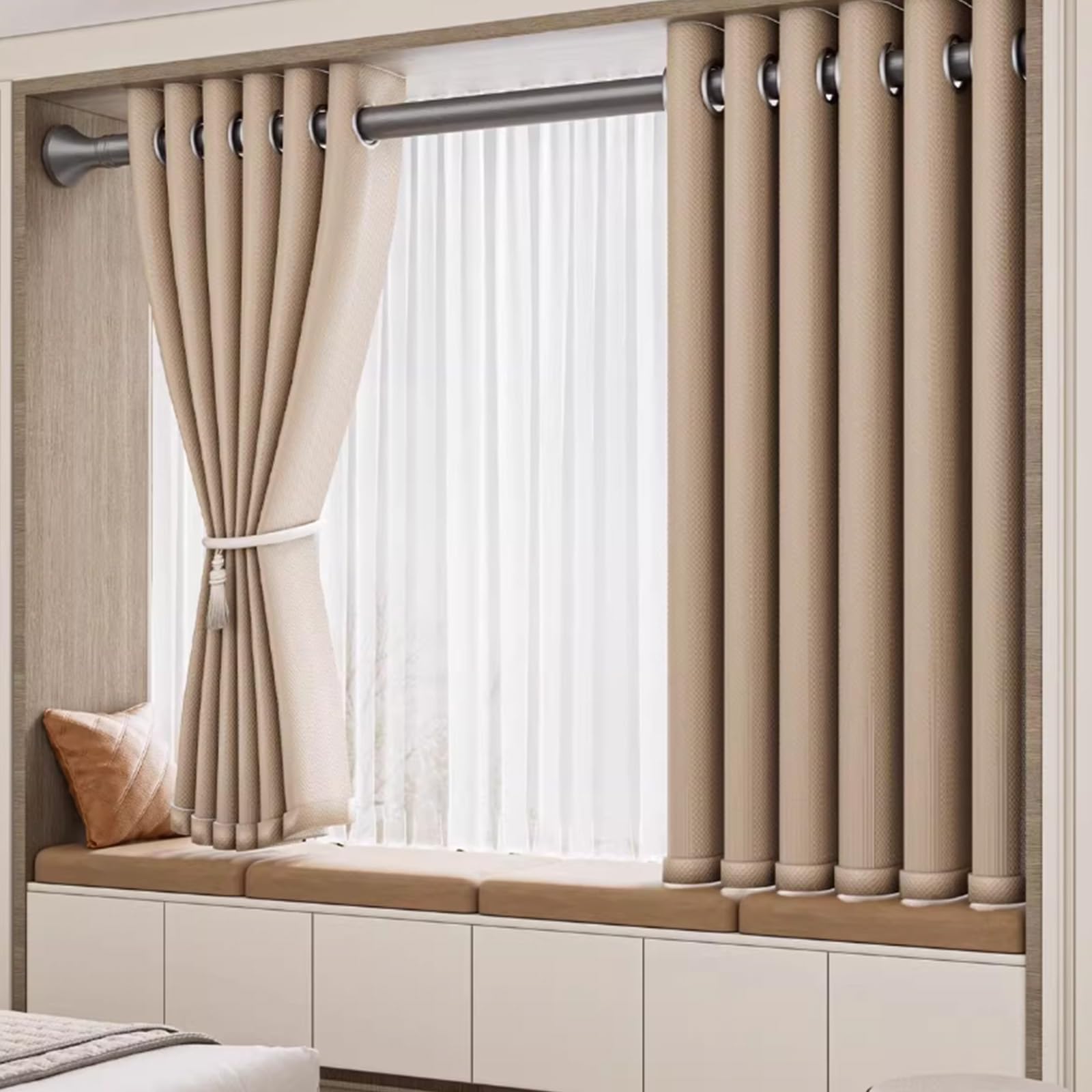 Gardinenstange ohne Bohren, Teleskopstange Ausziehbar 40-500cm, Duschvorhangstange Edelstahl, Teleskopstange Vorhang Rutschfest wasserdicht für Badezimmer Fenster Schrank(Grau,410-500cm)