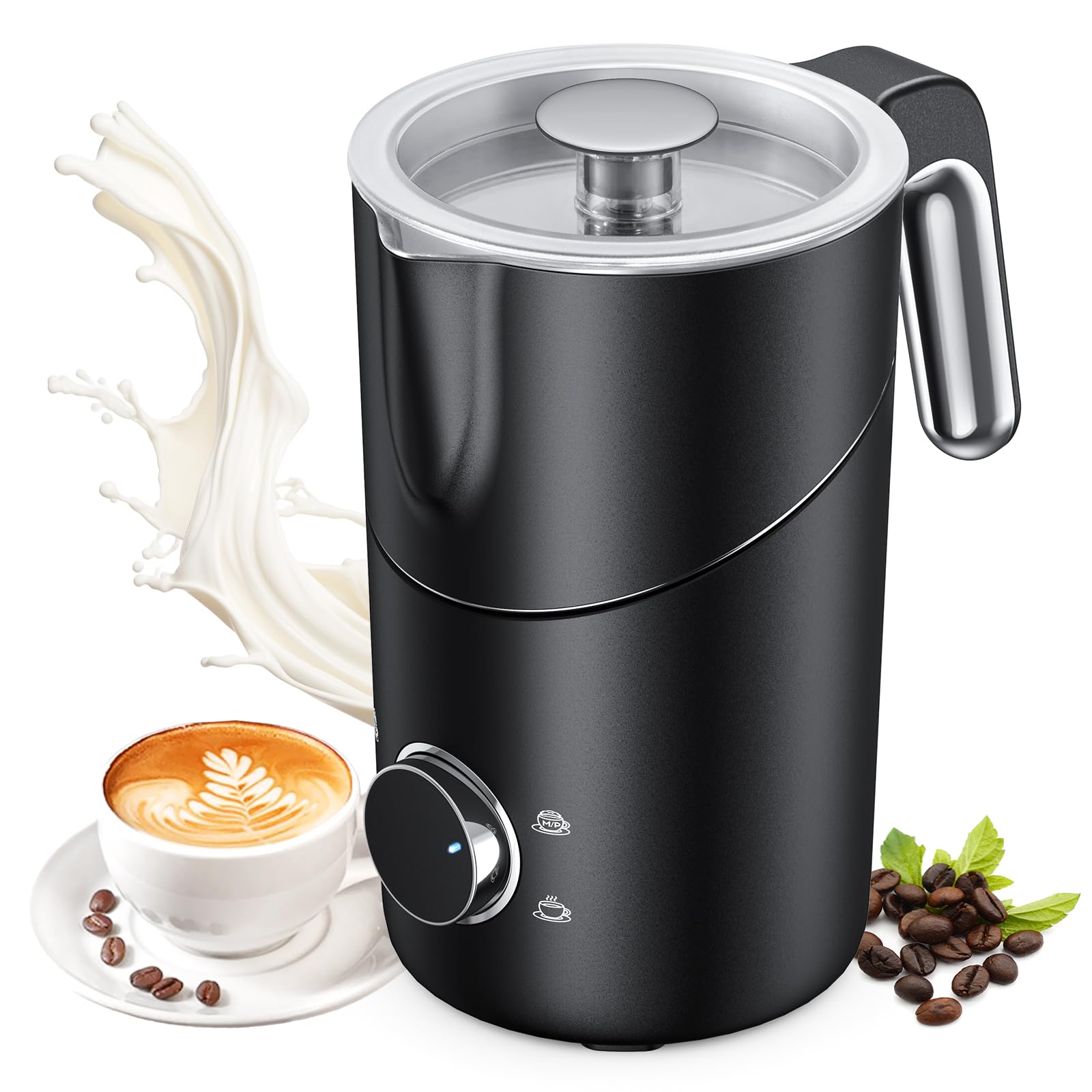 milk frother and steamer 8-in-1 rechargeable electric milk frother for coffee 135oz400ml large capacity automatic warm and cold foam maker hot chocolate maker coffee frother black