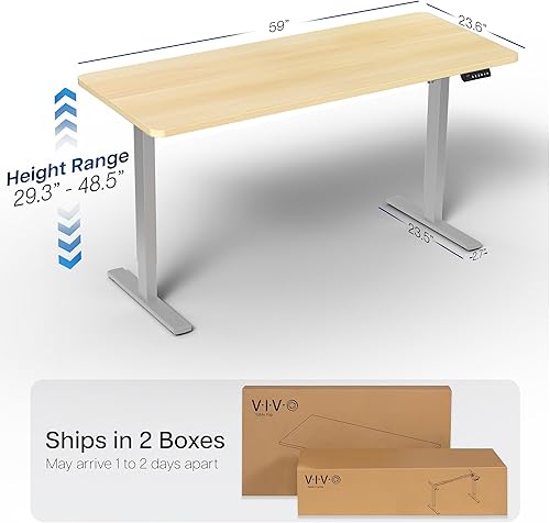 Vista 403 de VIVO DESK-KIT-1W6G - Escritorio eléctrico de pie de 60 x 24 pulgadas, ajuste de altura de memoria, serie 1B, parte superior de nogal oscuro de una