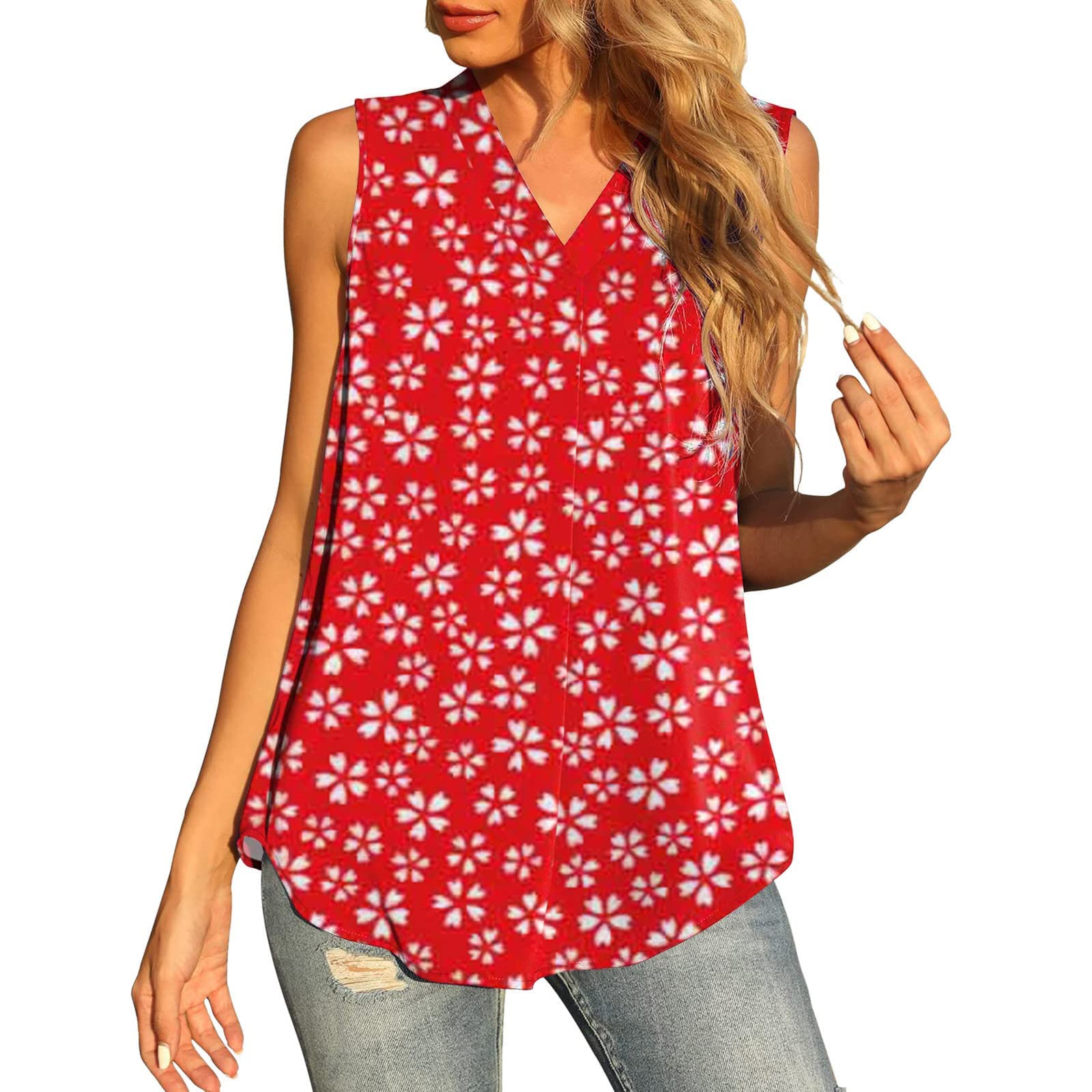 Summer Womens Floral V Neck Tank Tops Fashion Casual Print Sleeveless Sexy Tunic Shirts Loose Fit Comfy Camis Vintage Blouse