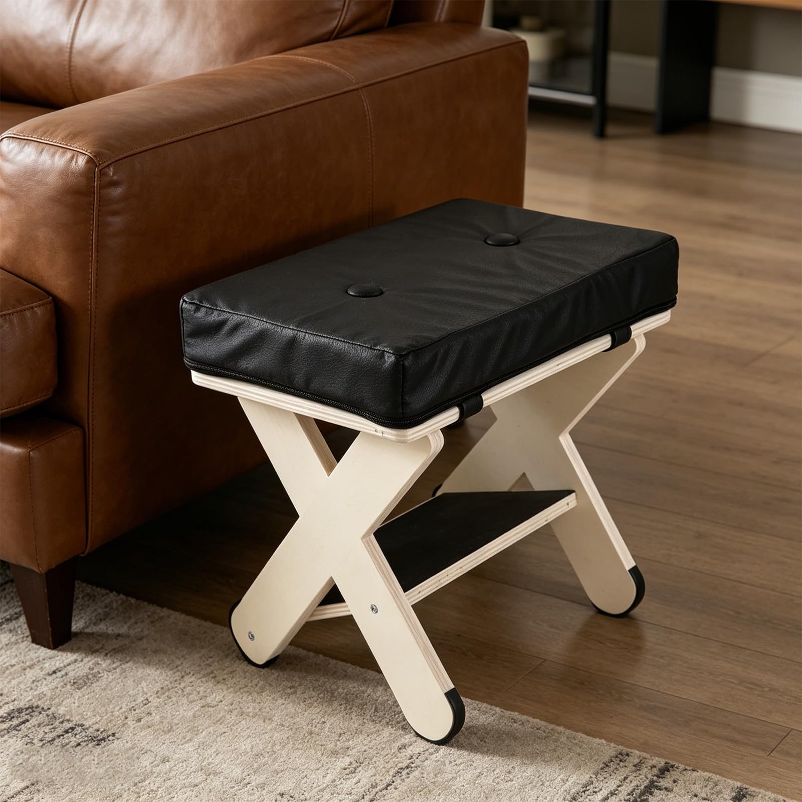 DOITOOL Reposapiés de Madera para Oficina con Patas en X, Negro