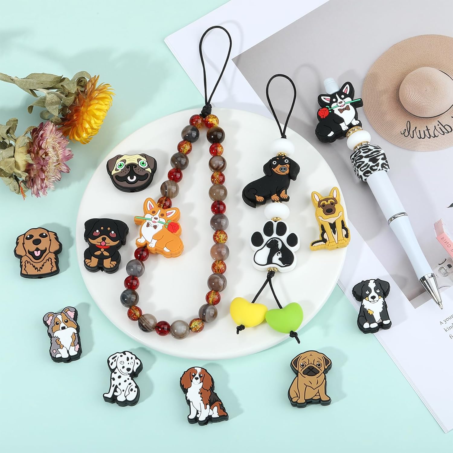 12Pcs Dog Silicone Beads for Keychain Making Unique Focals Cute Silicone Focal Beads for Pens Bracelets Necklace Earrings DIY Crafts - Image 4