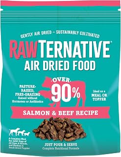 RawTernative Air Dried Dog Food, High Protein, Over 90% Real Salmon & Beef + New Zealand Green Mussels, Complete Meal or Topper, Grain Free, Gluten Free, Non GMO, (5 oz Bag)