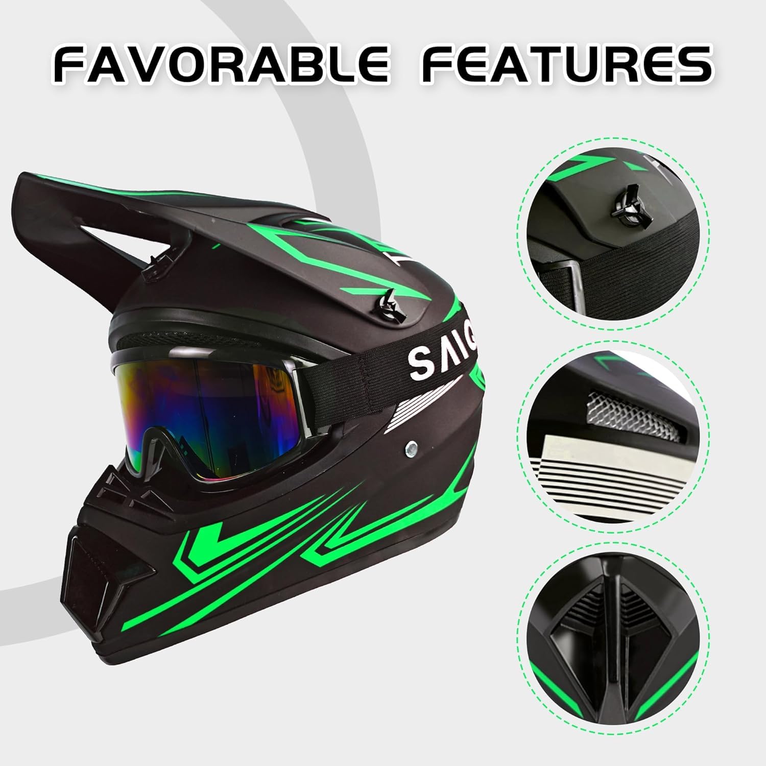 Casco Integral de Motocross para Jóvenes con Gafas Mascarilla Guantes, Cara Completa MTB Enduro Karting Casco de Moto, Unisexo BMX Carreras Quad Dirt Bike Chocar Casco G S