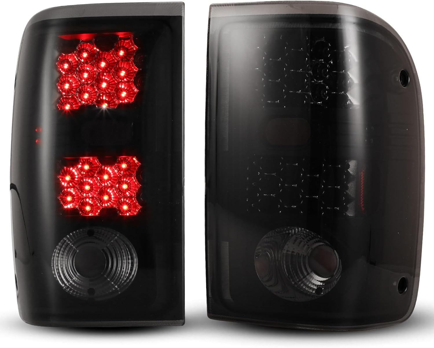 LED Tail Lights Assembly Compatible for 2001-2005 Ford Ranger (Excluding STX Models) AUTOFREE Rear LED Taillight Replacement Driver side and Passenger side Black Housing Tail Lamps- 1Pair (Smoke Lens)