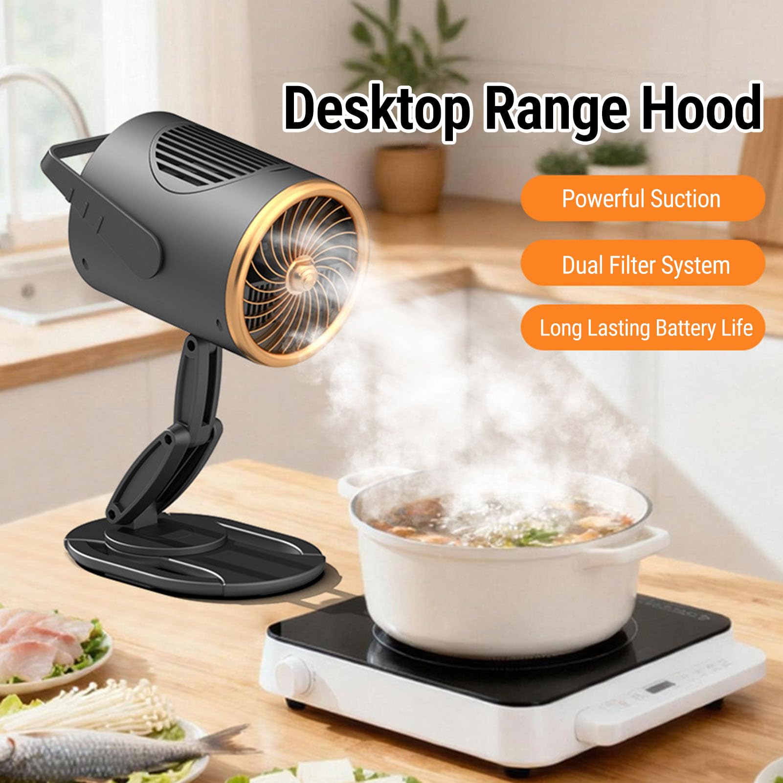 Haofy Extractor de Escritorio Campana Extractora Portátil Mini Campana Extractora Recargable Plegable de 3 Velocidades con Filtro para Cocinar en Interiores BBQ RV Camping Cocina
