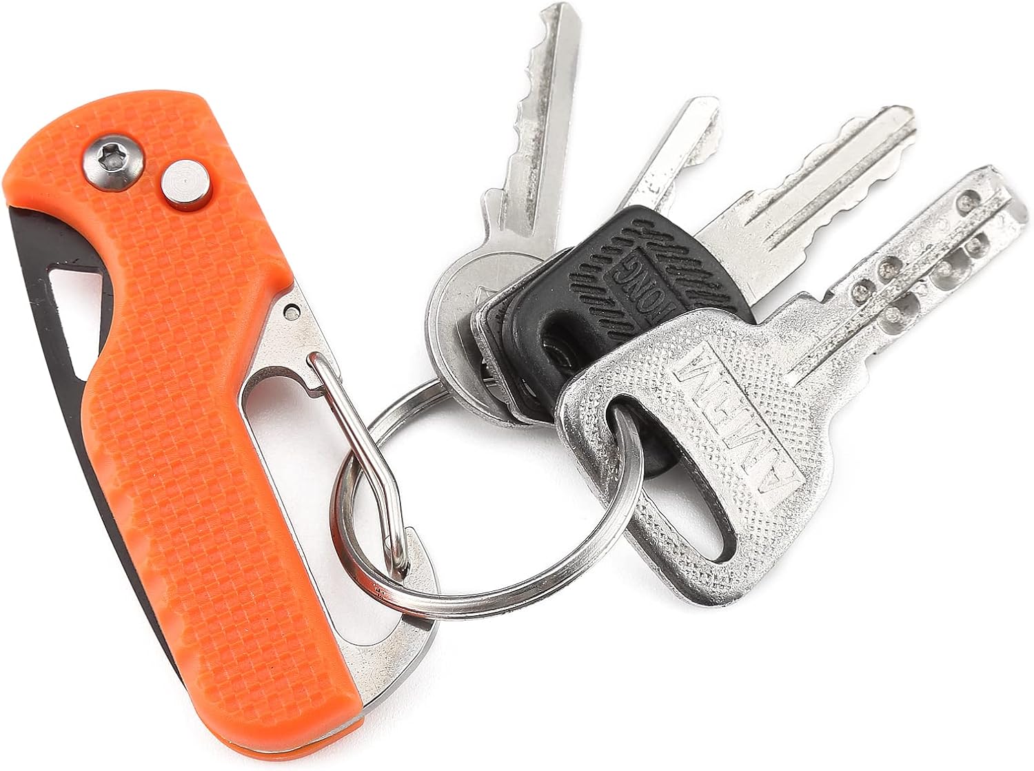 2 PACK Mini Folding Keychain Knife, Box/Seatbelt Cutter, Portable Rescue Knife, Orange and Black, 4.3 inch