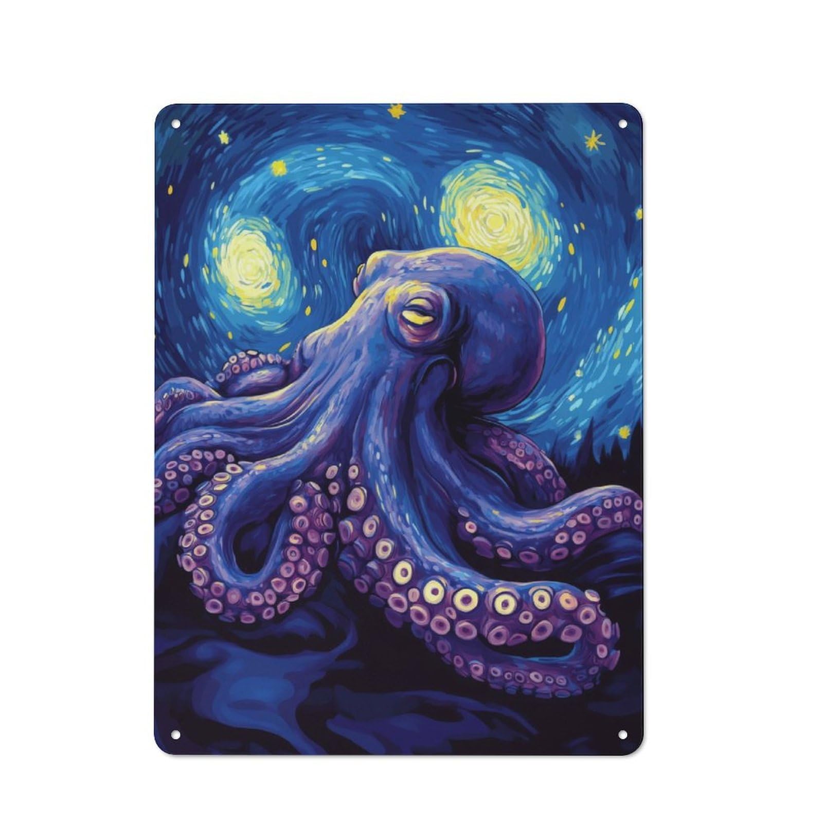 Junmoney Octopus Starry Night Vintage Metal Sign 40X30cm For Guest Room Or Hallway, Suited To Guest Room Decorators