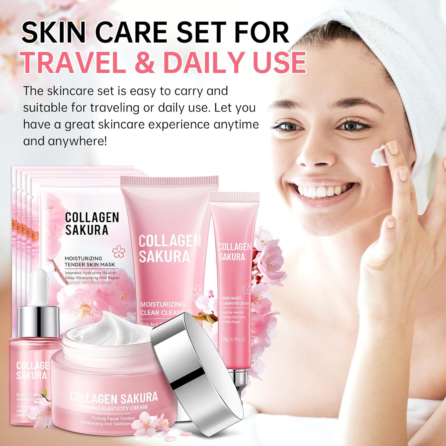 Sakura Skin Care Set for Teen Girls, 10-In-1 Travel Skin Care Kits with Collagen, Hydrates & Soothes, Cherry Blossom Skincare Gift Set for Teens & Women, Moisturize & Repair Skin, Daily Skin Care - Image 6