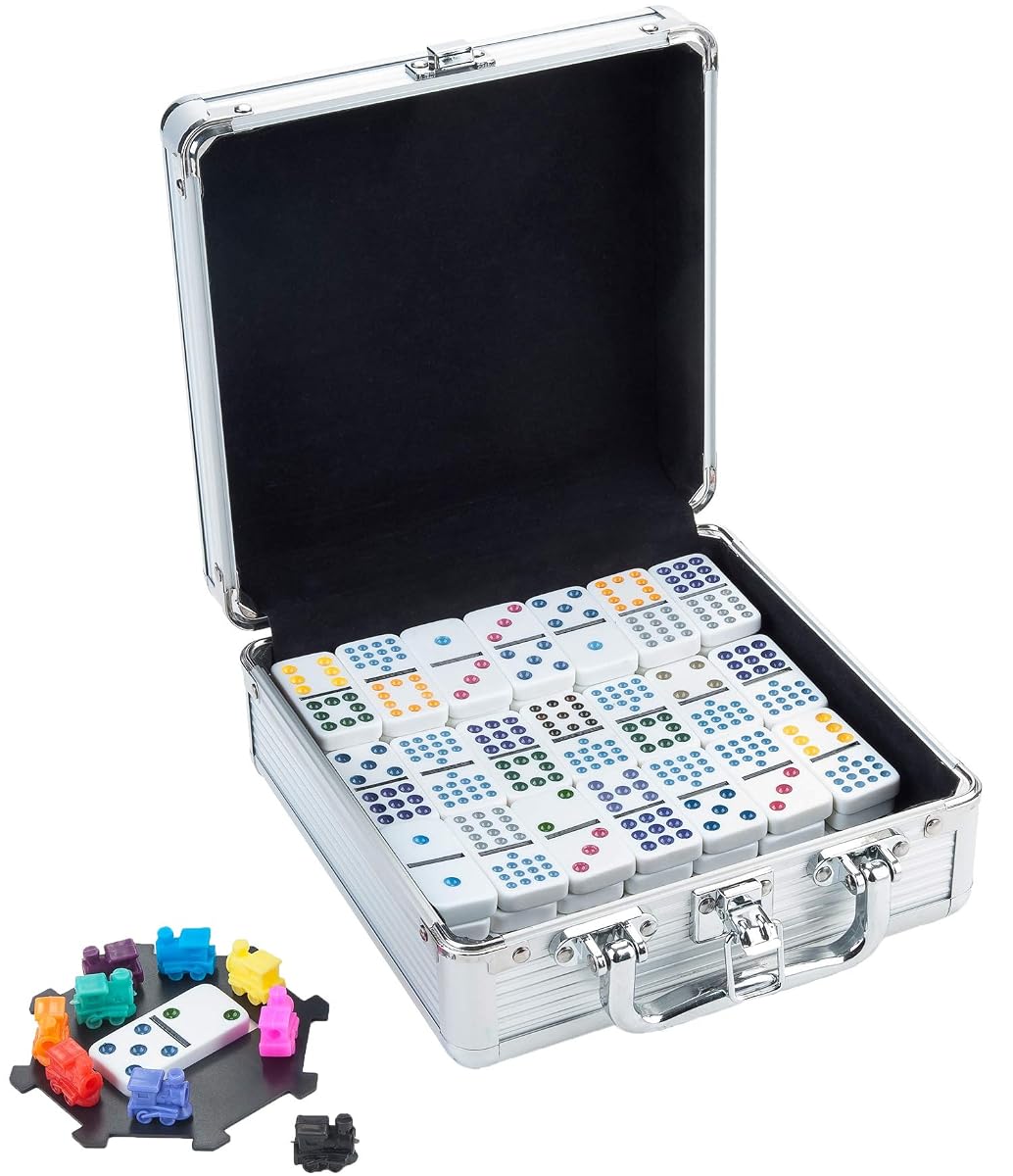 Engelhart – 250160 – Mexican Train – metalowe pudełko – komplet akcesoriów – domino D12 – 91 kamieni – dla 2–8 graczy – 6+