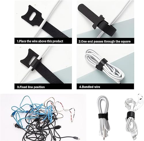 Miniatura 6 de Juego de 60 etiquetas de cable y lazos de sujeción reutilizables de gancho y bucle, 30 etiquetas de cable o alambre y 30 etiquetas para cables