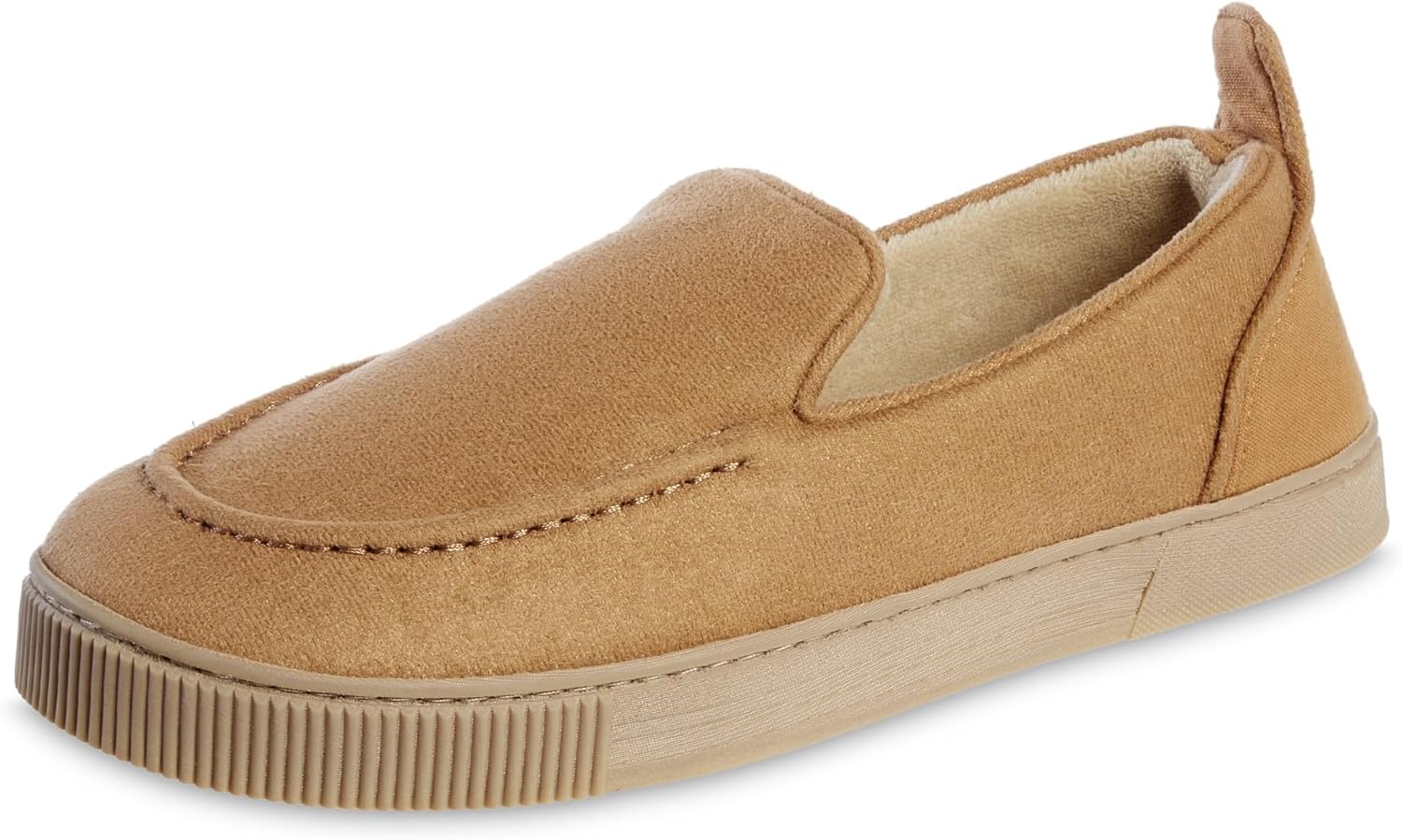 isotoner Men's Recycled Microsuede & Canvas Emmett Closed Back Slip on Slipper, Buckskin, Large