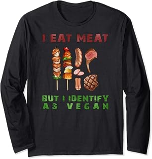 I Eat Meat But I Identify As A Vegan Funny Grilling BBQ Manga Larga