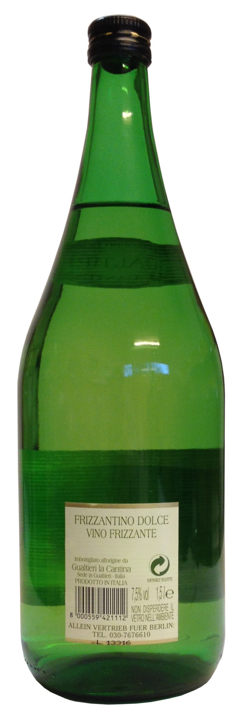 Frizzantino bianco dolce Gualtieri Dell`Emilia IGT 3 x 1,50 L - Vino Frizzante - Weißer Süßer Perlwein 7,5% Vol. aus Italien