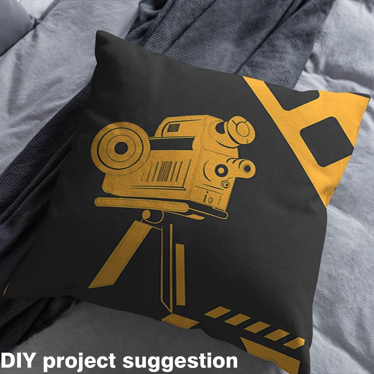 Erosebridal Movie Camera Upholstery Fabric 5 Yards Hand Drawn Cinema Fabric by The Yard Old Fashion Indoor Outdoor Fabric for Quilting Sewing and DIY Projects,Black Yellow