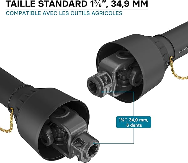 WilTec PTO Shaft T2 Drive Shaft 740-960mm 270Nm 540rpm 23kW (31hp), 2x 1 3/8" 6 teeth Tractor Attachment - 3