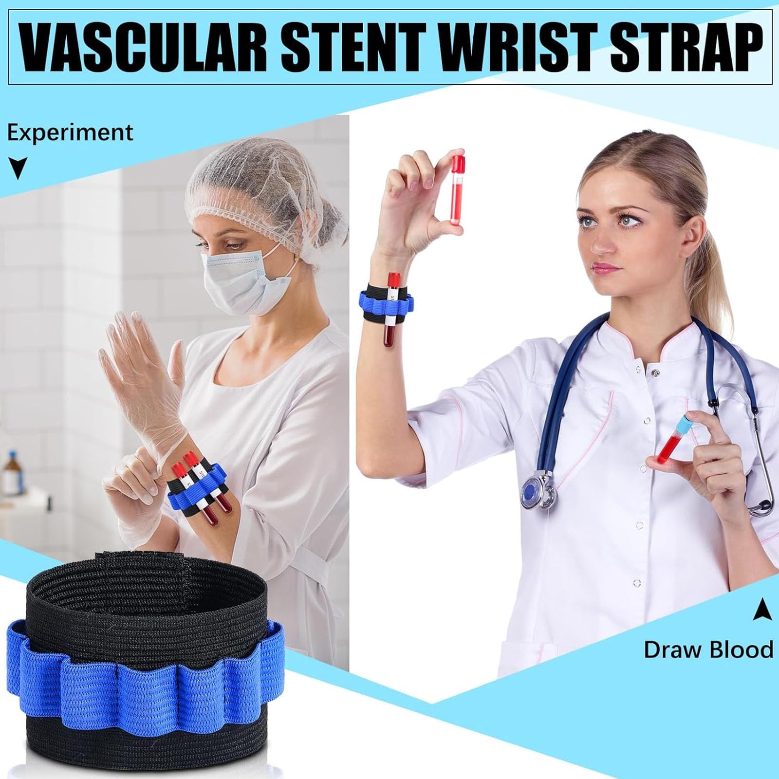 Organizador de colección de sangre Pulsera con soporte para tubo de flebotomía, 6 paquete, negro y azul, capacidad de 8 tubos