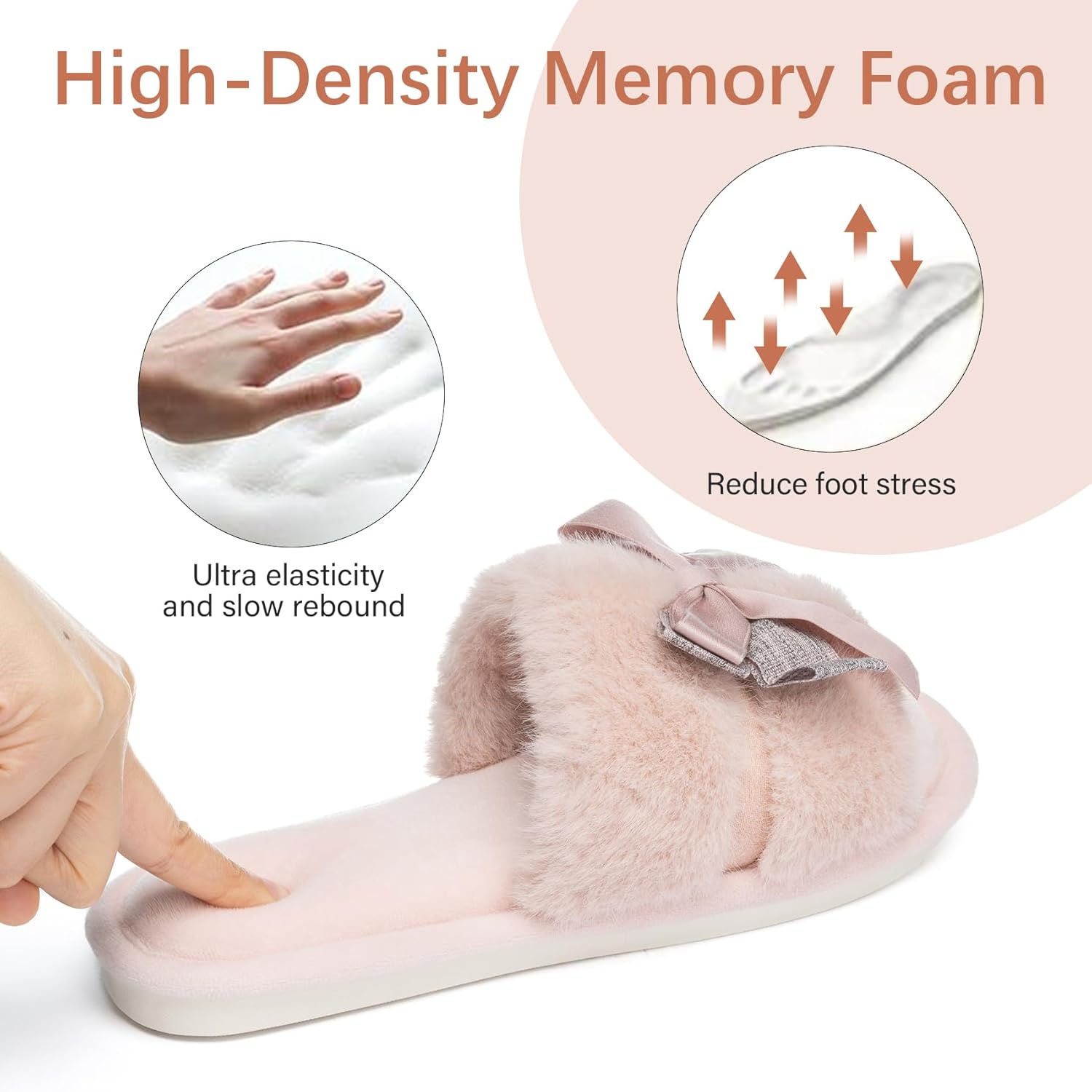 Cute Bow Slippers for Women with Memory Foam Open Toe Fuzzy House Slippers Indoor Outdoor Anti-Skid Soft Birthday Gifts for Women Mom - Image 4