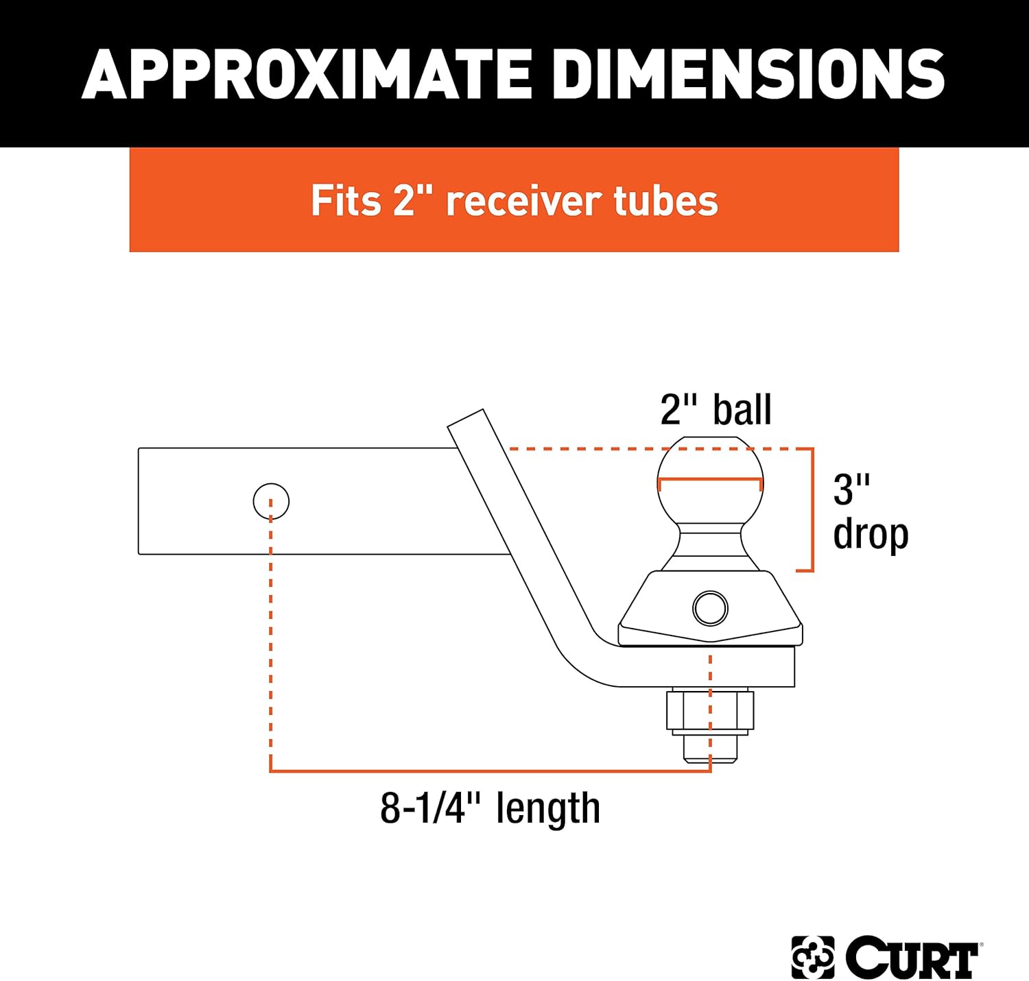 CURT 45143 RockerBall Cushion Hitch Ball Mount, 7,500 lbs 2-Inch Diameter, 2-in Shank, 3" Drop, Anti-Rattle Pin