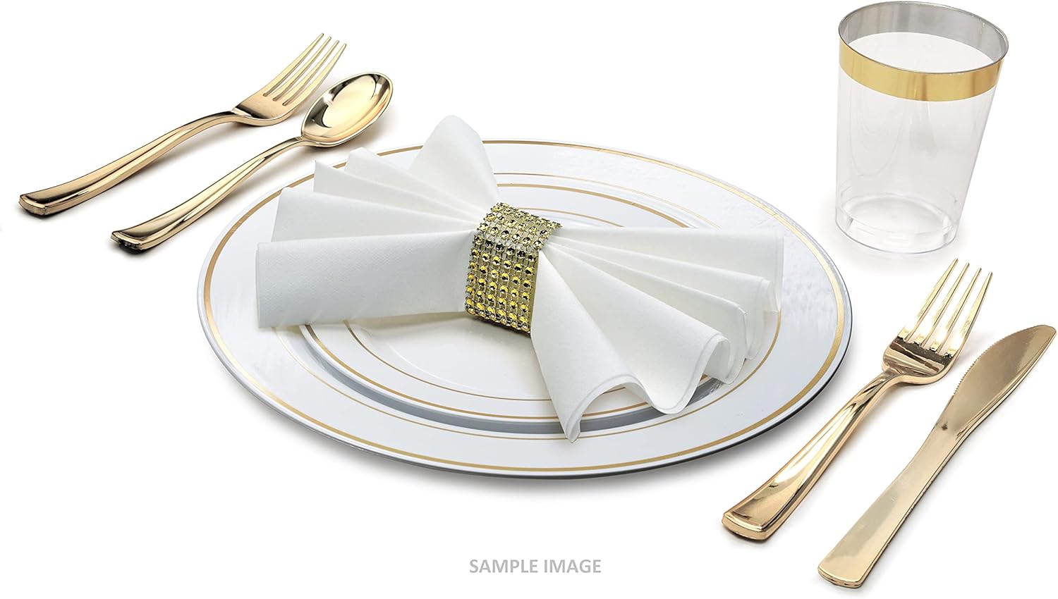 Up To 40% OFF OCCASIONS 240 Plates Pack,(120 Guests) Heavyweight Premium Wedding Party Disposable Plastic Plates Set -120 x 10.5'' Dinner + 120 x 7.5'' Salad/Dessert (White & Gold Rim)