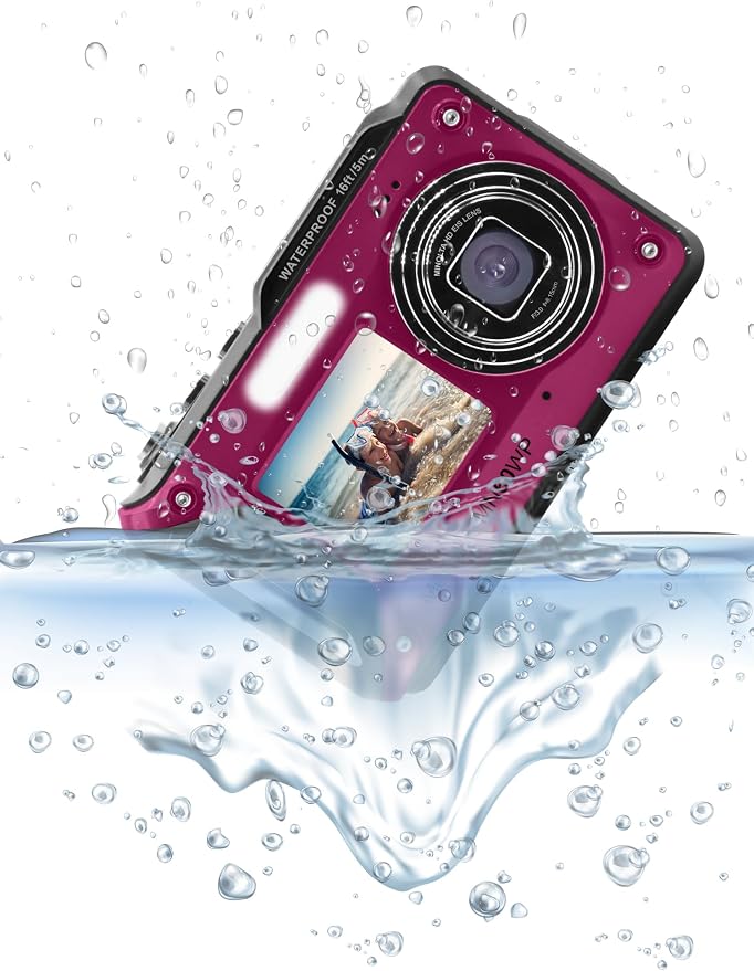 Cámara digital resistente al agua Minolta 48MP 4K UHD Magenta miniatura 6
