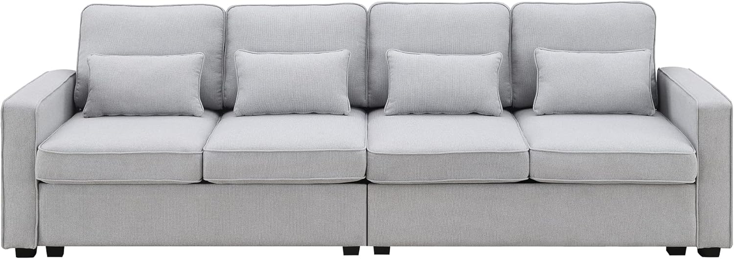 104" W Modern Sofa Couch, Sleeper Sofa Couch with Armrest Pockets and 4 Pillows for Living Room, Apartment, Office - Gray