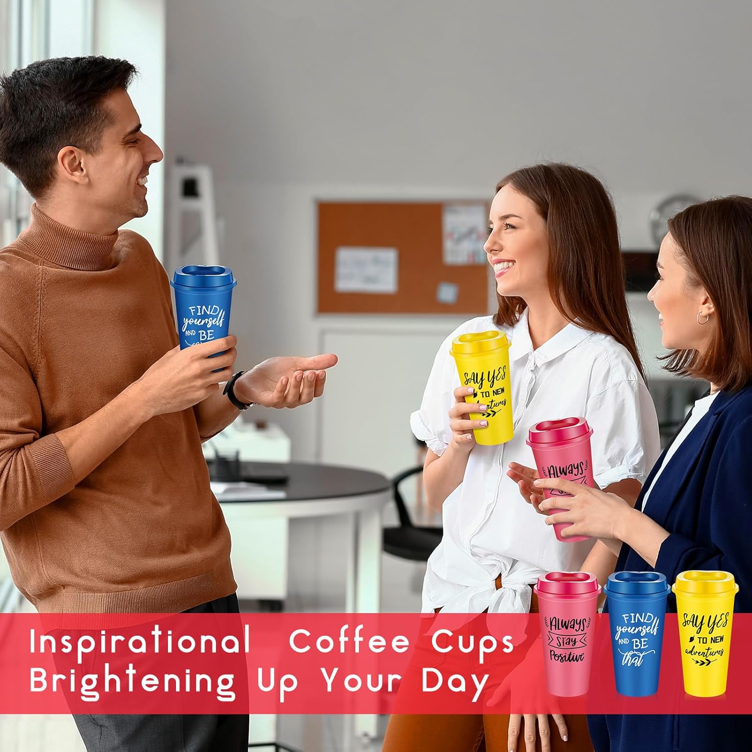 12 Pcs Inspirational Gifts for Employee Coworkers Staff Teammate, 16oz Reusable Plastic Coffee Cups with Positive Sayings, Bundle Gifts for Woman Man Coworker (Bright Color,Inspirational) - Image 5