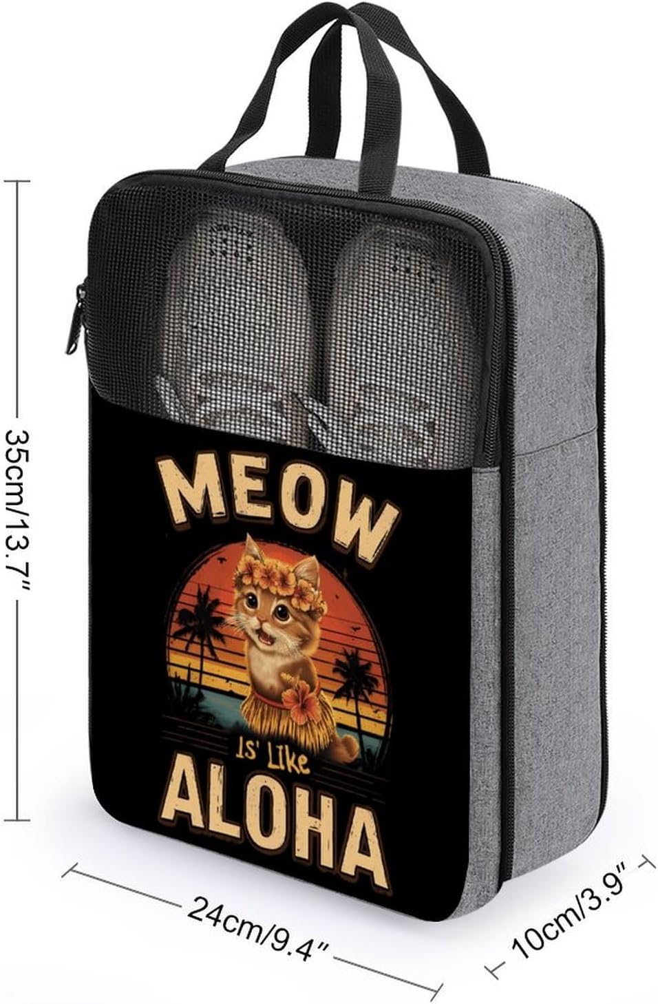 Hawaiian Dance Funny Cat Large Shoe Bags for Packing with Clear Window Storage Bag for Men Women Travel
